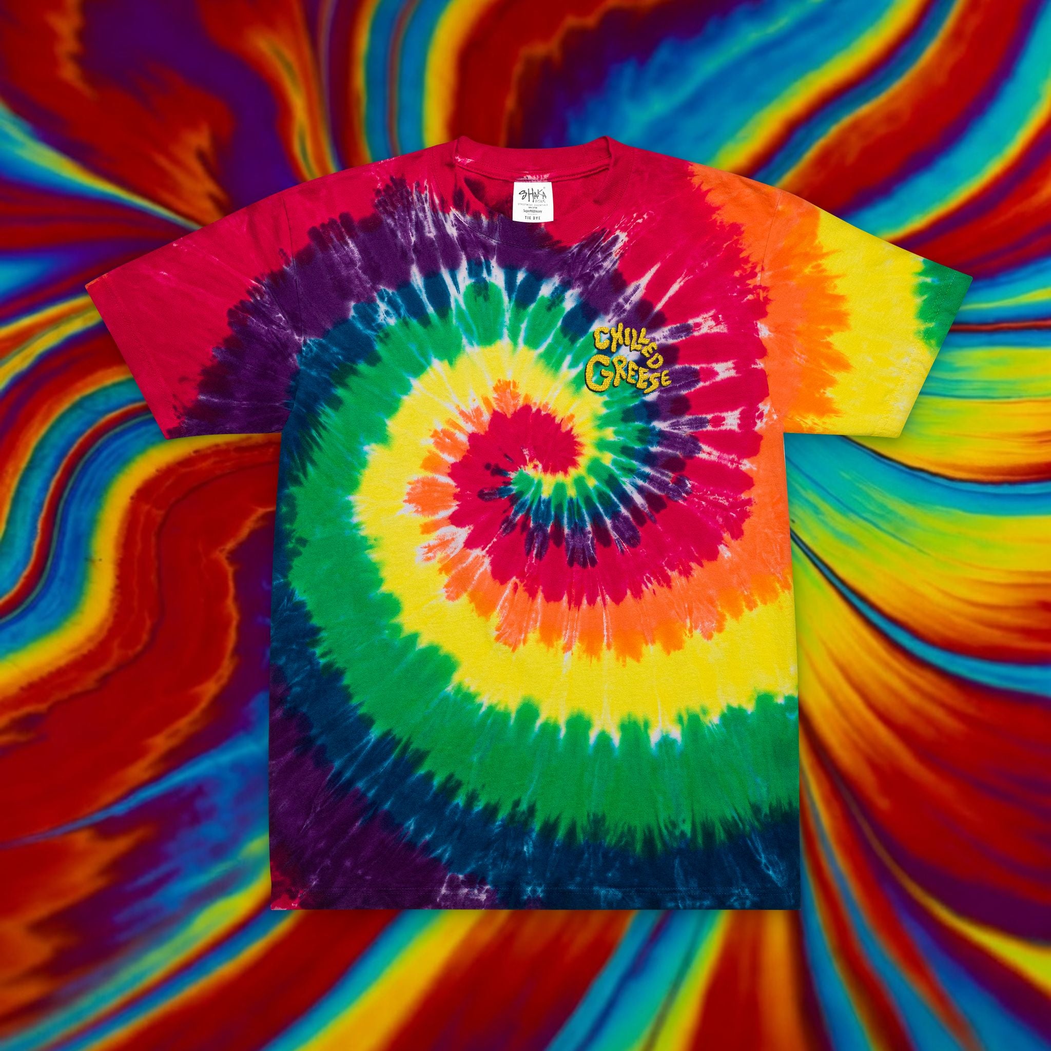 Chilled Greese- Embroidered Tie-Dye Oversized Tee